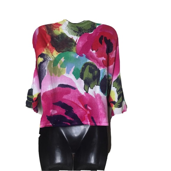 One 7 Six Tie Waist Floral Open Cardigan Rayon Corton Sweater Size Medium - Picture 2 of 4